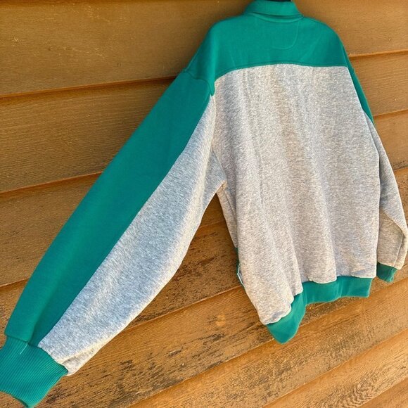 Vintage James McLeith Collard Sweater  Teal Grey Blue With Pockets Sweatshirt Si - Picture 9 of 10